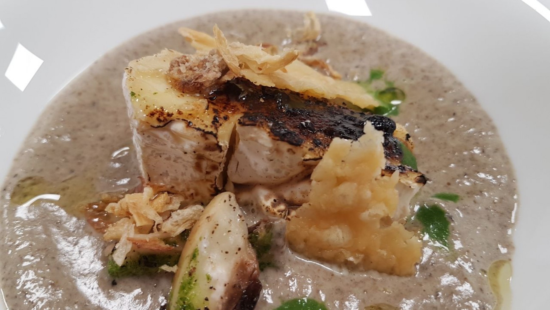 Receta del mes: Brie caramelizado y texturas de hongos en crema de espinacas